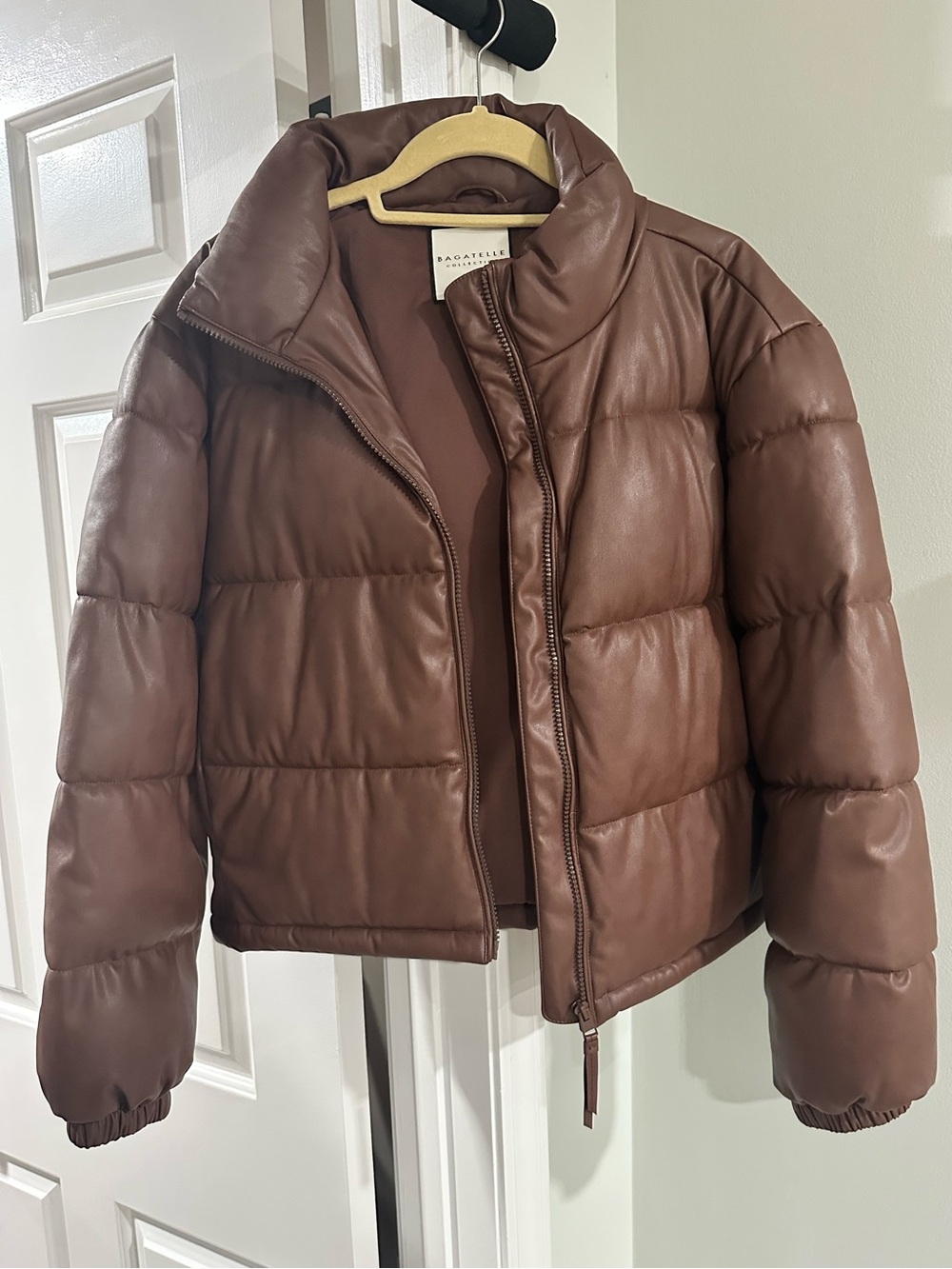 Bagatelle Collection Chocolate Brown Quilted Leather Puffer Jacket